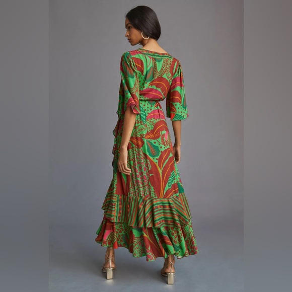 Farm Rio x Anthropologie green tropical floral maxi wrap dress - XS - Picture 4 of 4